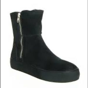 J/Slides NYC Black Suede Faux Fur Allie Waterproof Sneaker Bootie